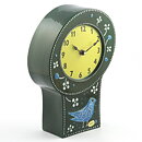 Sylvia Leuchovius (Petra 1950s) Green Pottery Clock with Bird Decor 28 cm 