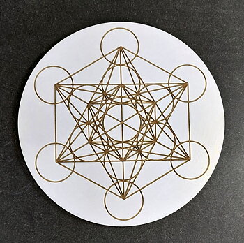Kristallnät /Kristall Grid Platta, Metatron Kub i Vit - 15cm