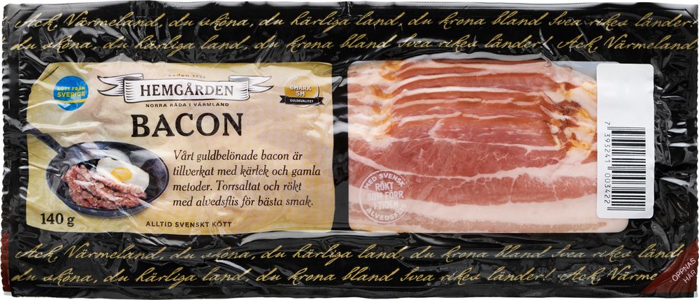 Hemgården Alvedsrökt bacon skivad, 600 g.  - 2