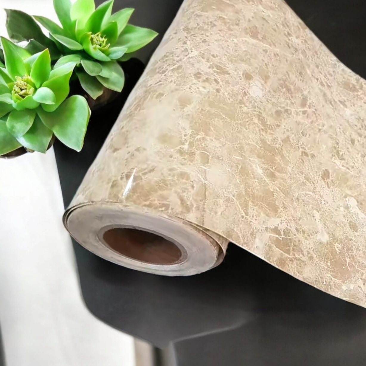 Beige marmor Högblank Dekorplast 118 cm bredd Löpmeter
