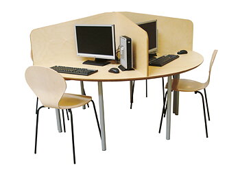 Classic Study Station Color – study workstation configurable as a two- or four-person solution, with white cable grommet as standard and choice of sitting or standing height for libraries and study areas.