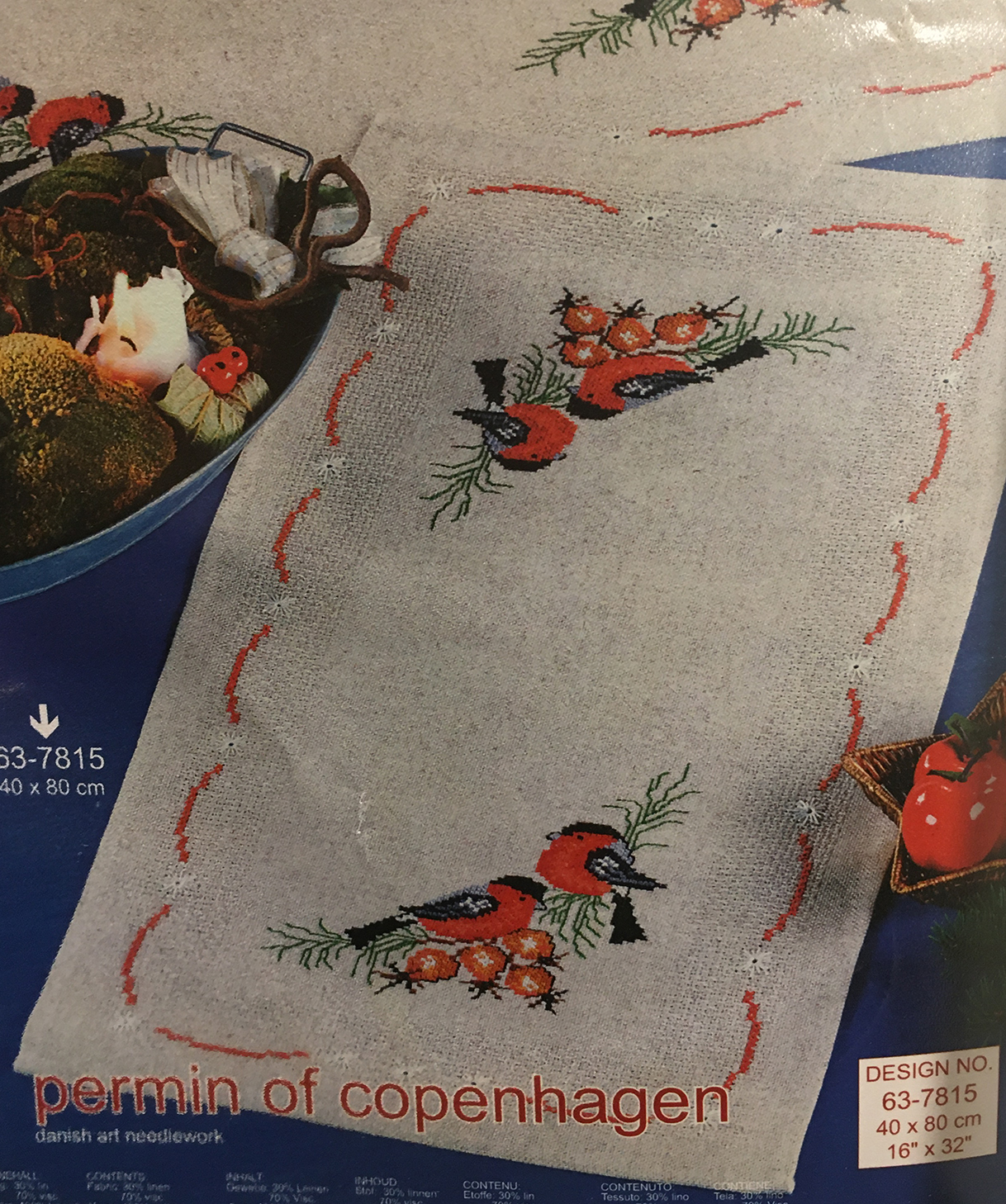 Löpare rödhake korsstygn