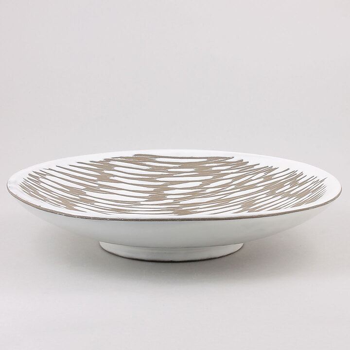 Mari Simmulson (Mars 1952) White Oval Bowl with Relief Decor 30 cm