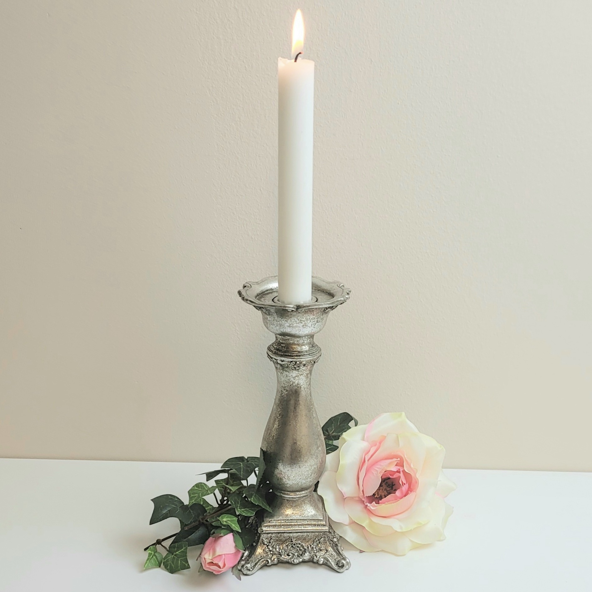 Candlestick Ava Antik Silver Poly 8x21cm