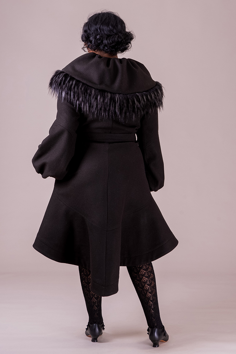 The Flouncy Flapper Coat. Black wool