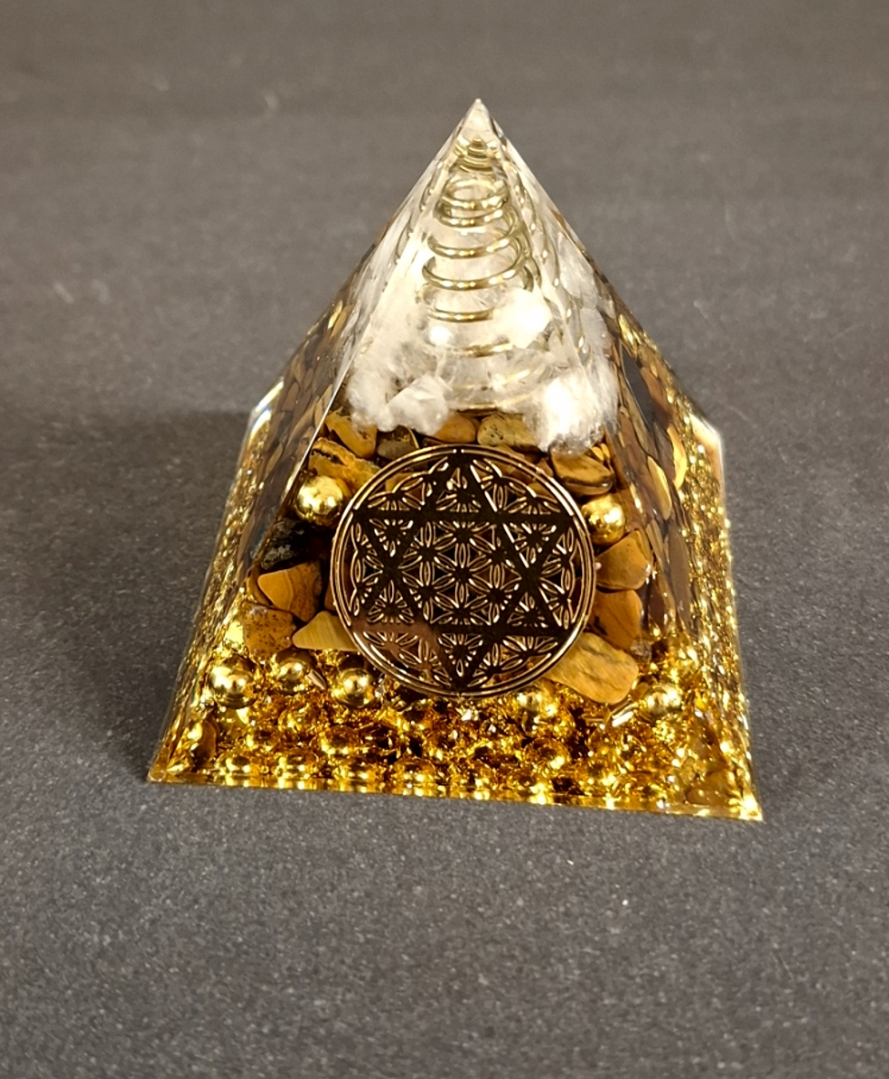 Orgonite Pyramid - Merkaba i Liverblomma - Tigeröga / Snokvarts - 2
