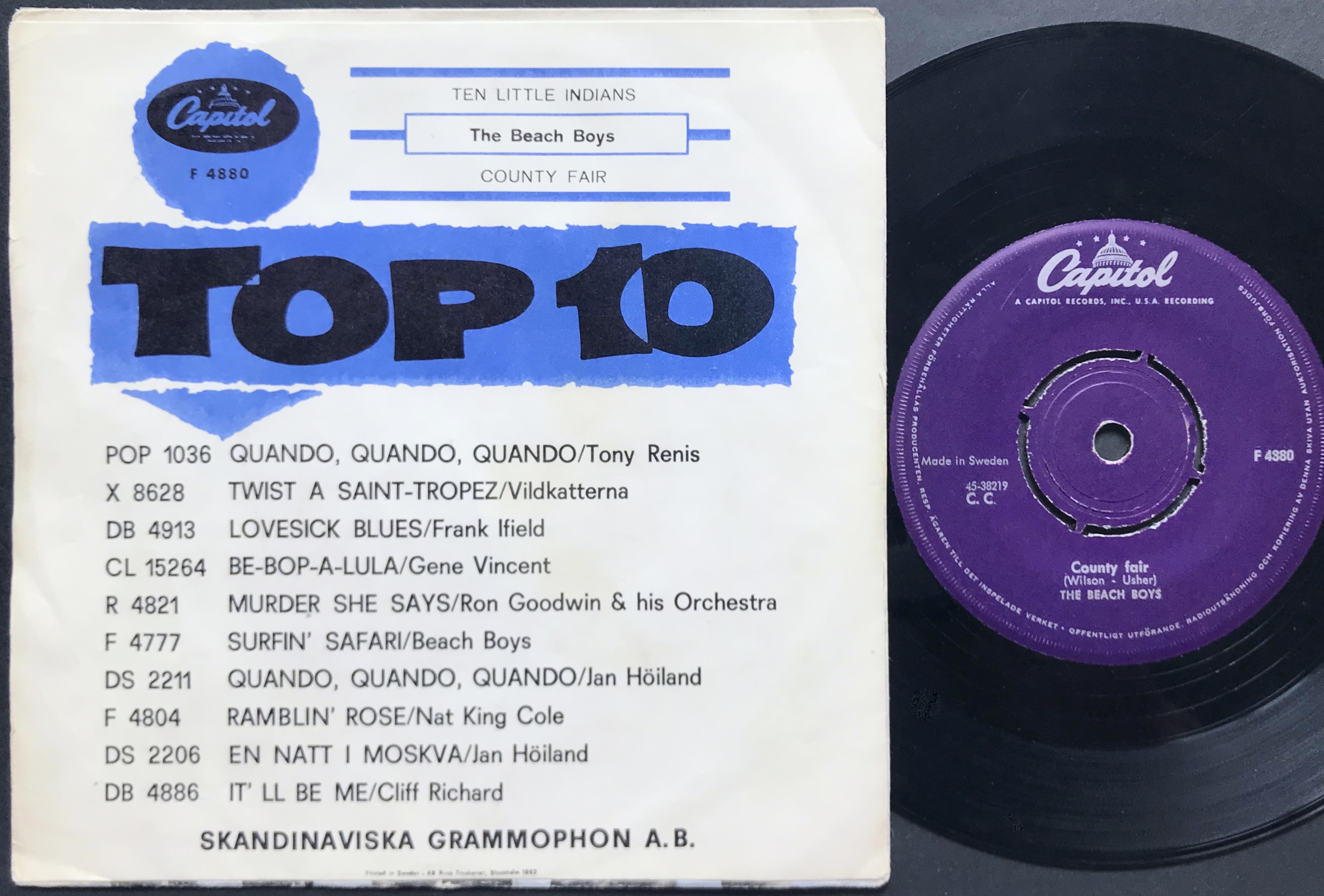 BEACH BOYS - Ten little indians Swe PS 1962 - 2