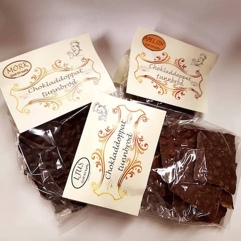 Chokladdoppat tunnbröd, 3-pack - ljus, mörk, apelsin