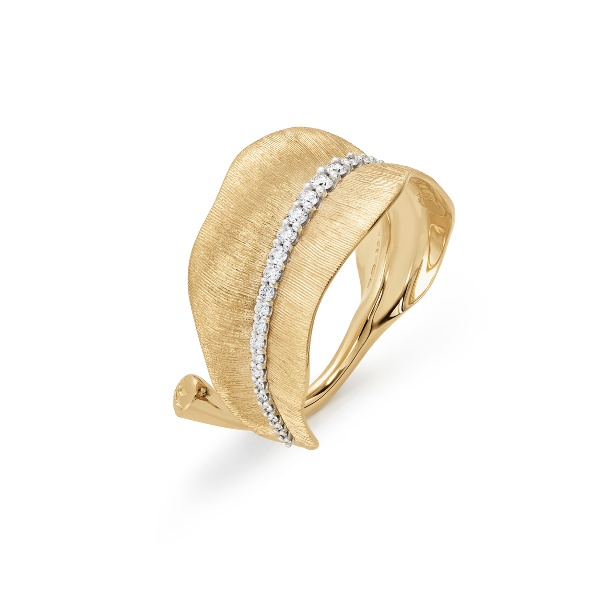 Blade ring mellem guld diamanter