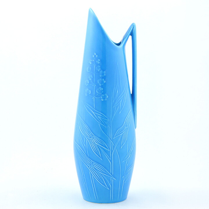 Carl-Harry Stålhane (Sagittaria 1950s) Blue Vase with Flower Relief 29 cm