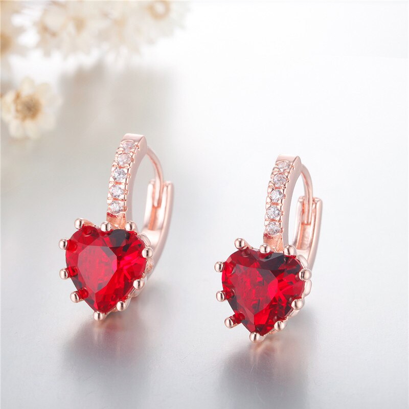Örhängen "Red Heart" med en hjärtformad  Cubic Zirconia och i 18 K Guldplätering - 3