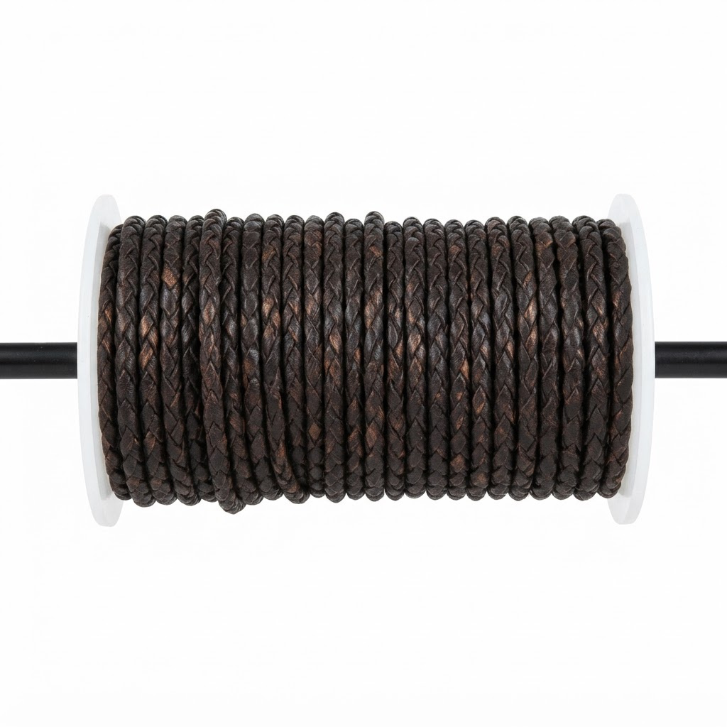 Brown braided leather cord 3mm - by the meter - 2