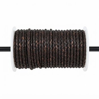 Brown braided leather cord 3mm - by the meter