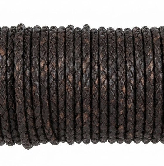 Brown braided leather cord 3mm - by the meter