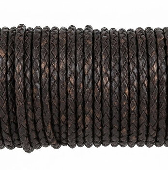Brown braided leather cord 3mm - by the meter