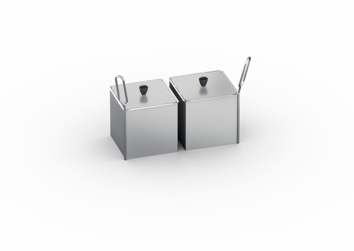 Set med 2 operforerade portionskorgar med lock - Modell 2-XS, 2-S