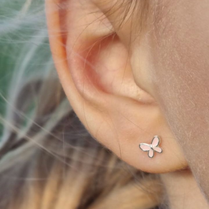 Örhänge Rosa Fjäril i äkta silver - 2