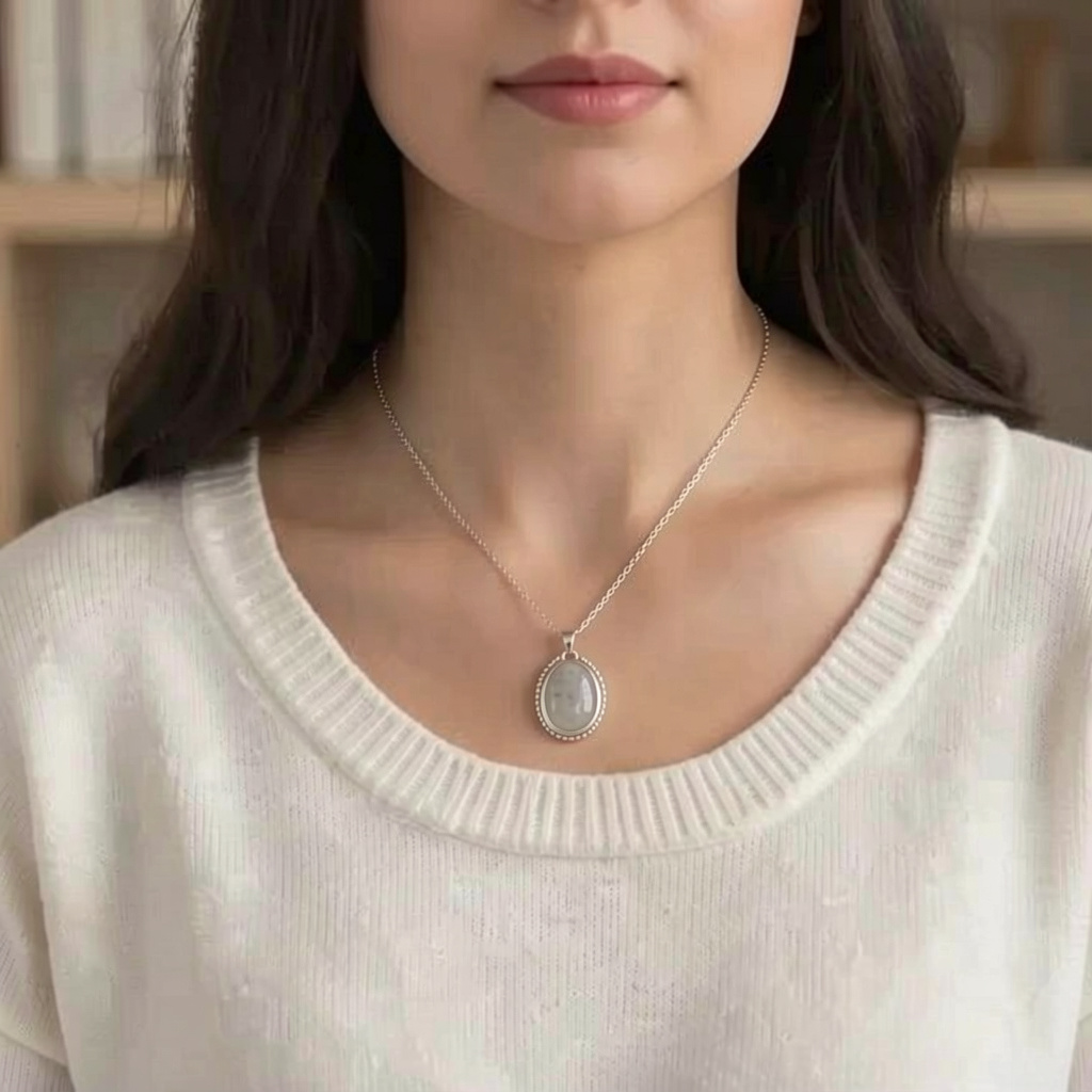 Necklace with hand cut stone 38x25mm - 2