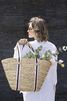 STRAW SHOPPER SAND - PINK STRIPE CEANNIS
