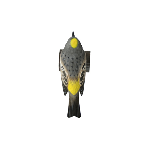 DecoBird Yellow-rumped Warbler, hand carved wooden bird painted with environmentally friendly colours, above