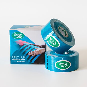 VetkinTape Equine-Kinesiologie-Tape 3 cm x 5 m blau, 2 Rollen und Verkaufsverpackung, zur Muskelunterstützung und Rehabilitation von Pferden