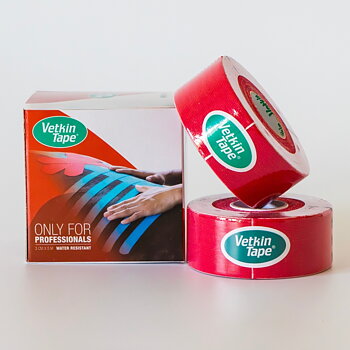 VetkinTape Equine-Kinesiologie-Tape 3 cm x 5 m rot, 2 Rollen und Verkaufsverpackung, zur Muskelunterstützung und Rehabilitation von Pferden