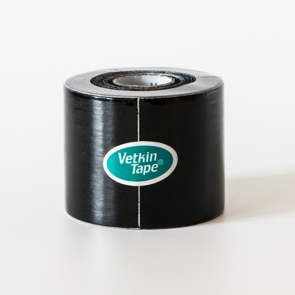 VetkinTape Kinesiologie-Tape für Pferde 6 cm x 5 m schwarz, 1 Rolle und Einzelhandelsverpackung, zur Muskelunterstützung und Rehabilitation von Pferden