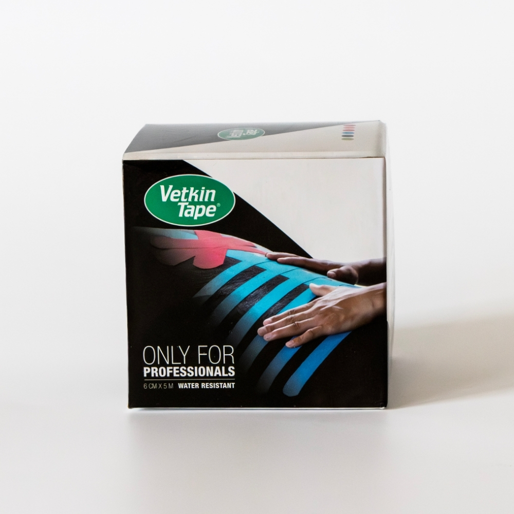 VetkinTape Kinesiologie-Tape für Pferde 6 cm x 5 m schwarz, 1 Rolle und Einzelhandelsverpackung, zur Muskelunterstützung und Rehabilitation von Pferden