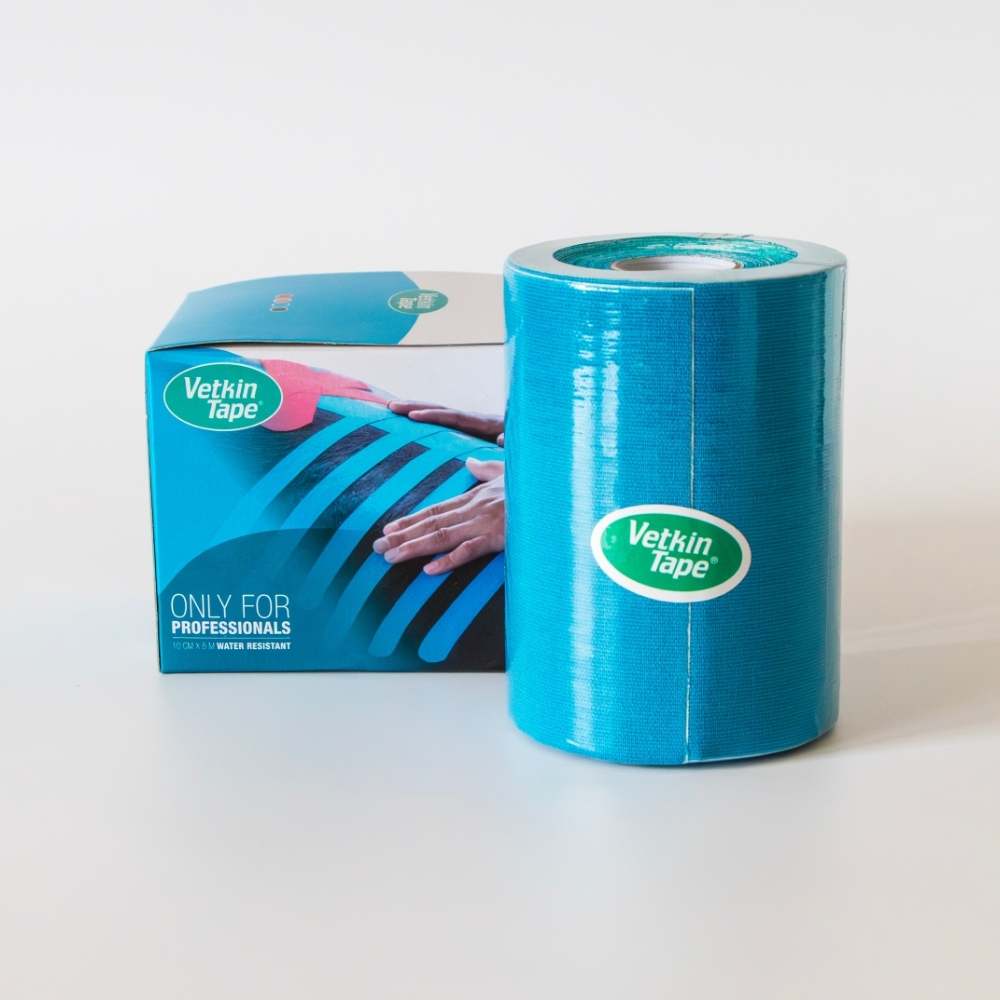 VetkinTape Equine-Kinesiologie-Tape 10 cm x 5 m blau, 1 Rolle und Verkaufsverpackung, zur Muskelunterstützung und Rehabilitation von Pferden