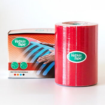 VetkinTape Equine-Kinesiologie-Tape 10 cm x 5 m rot, 1 Rolle und Verkaufsverpackung, zur Muskelunterstützung und Rehabilitation von Pferden