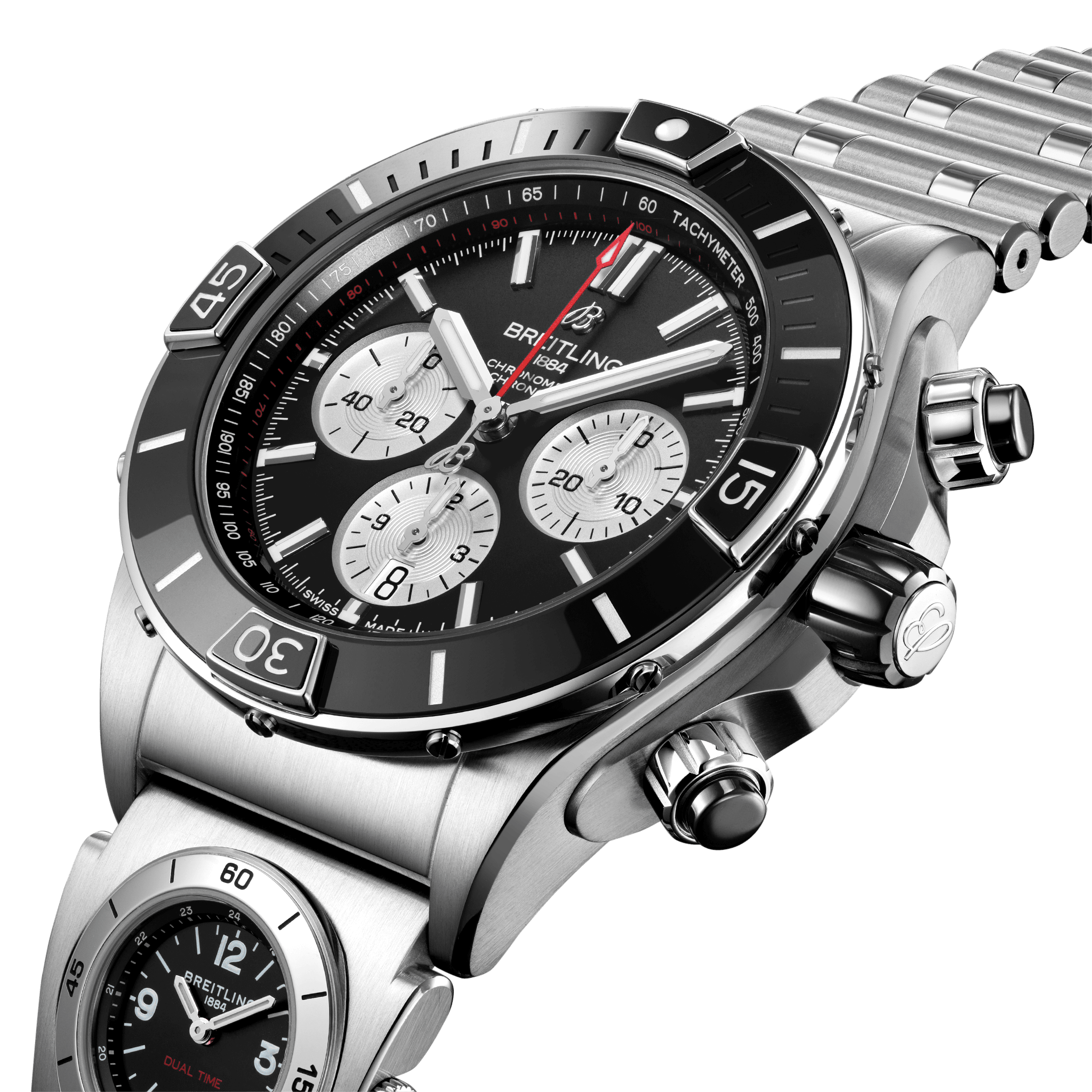 Breitling AB0136251B1A2 Breitling Super Chronomat B01 44 Stål Svart med UTC sidobild