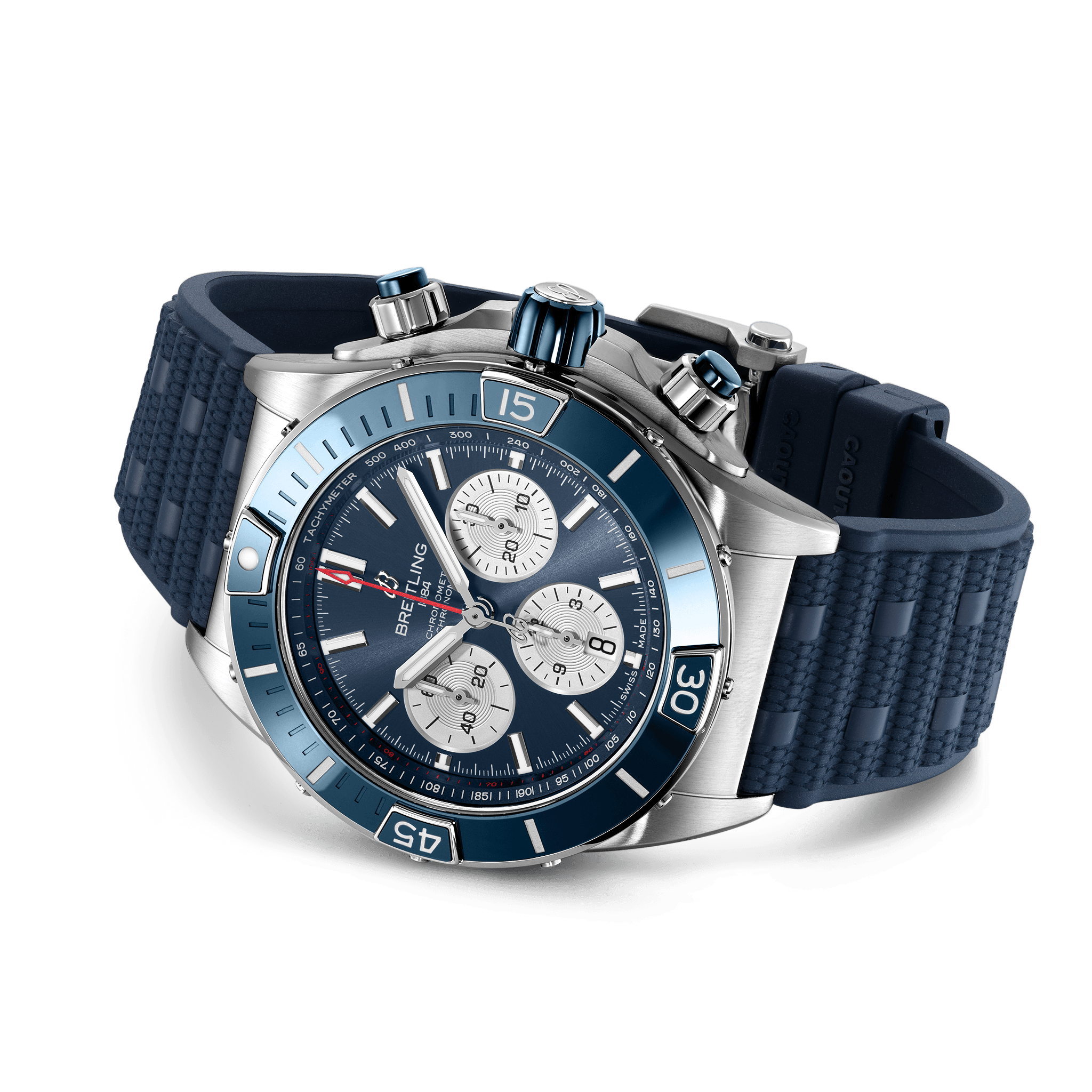 Breitling AB0136161C1S1 Breitling Super Chronomat B01 44 Stål blå gummiband sidobild