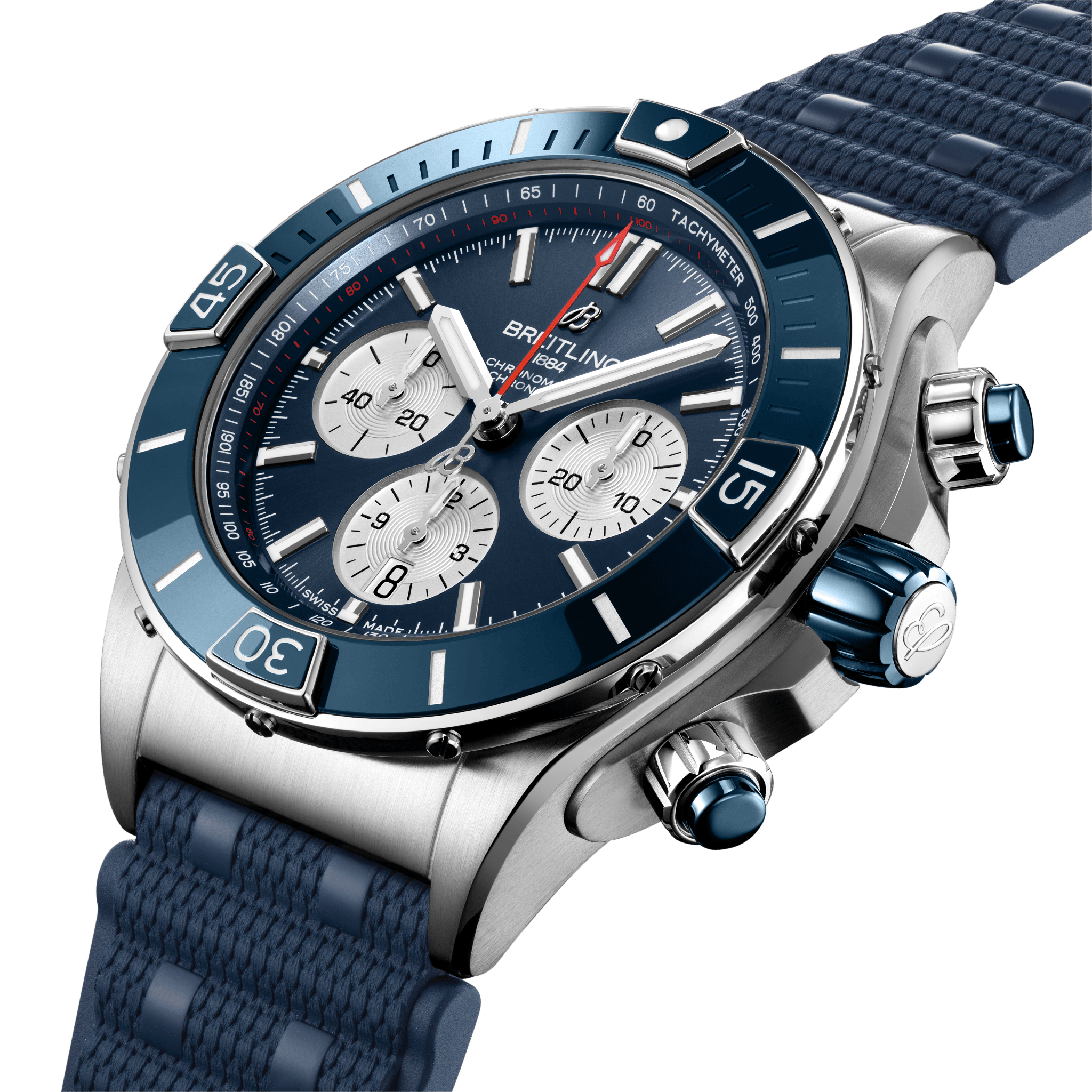 Breitling AB0136161C1S1 Breitling Super Chronomat B01 44 Stål blå gummiband sidobild