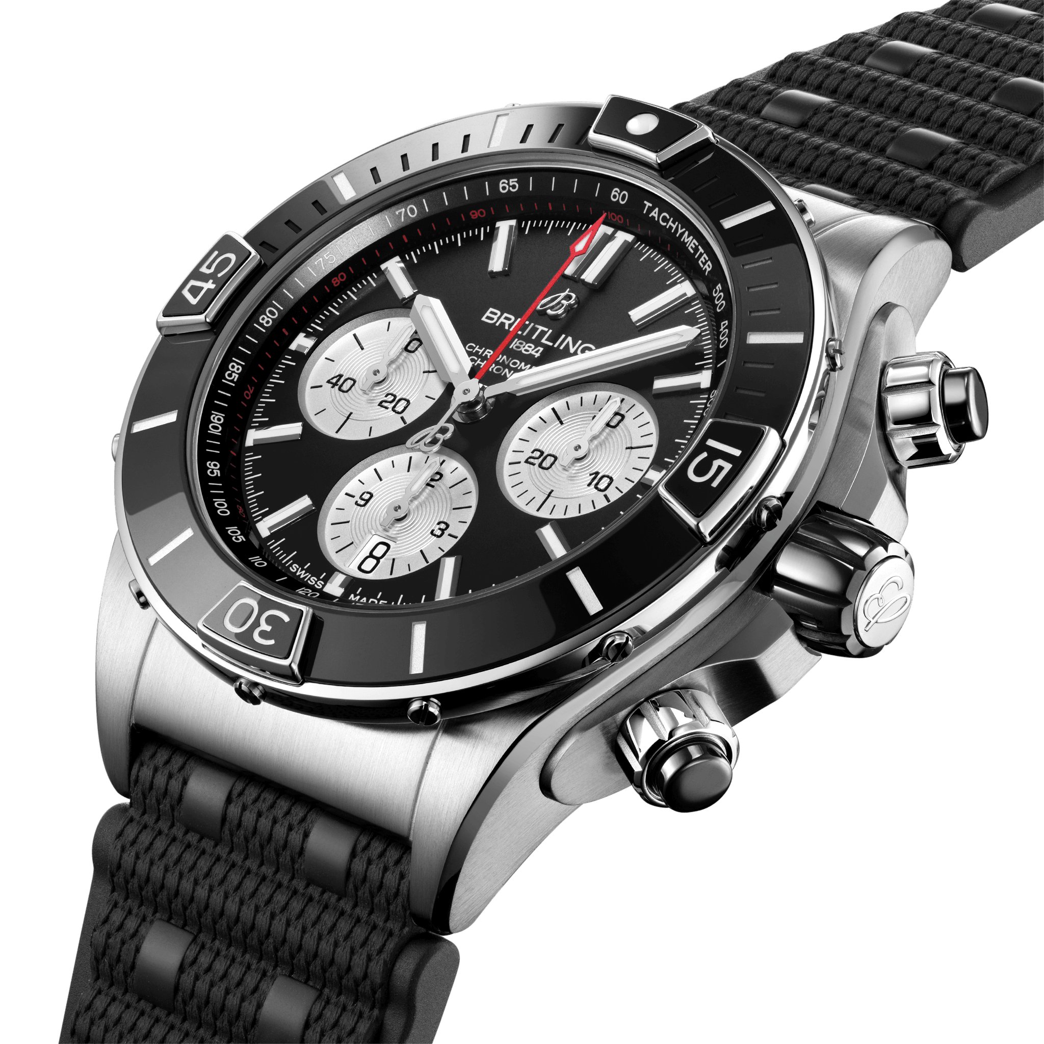 Breitling AB0136251B1S1 Breitling Super Chronomat B01 44 stål svart gummiband sidobild