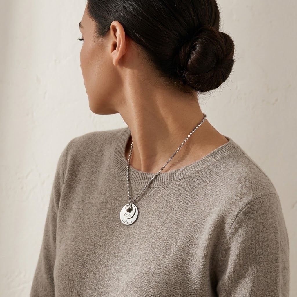  Två coins med hjärta, Halsband med gravyr - Rostfritt stål - 3
