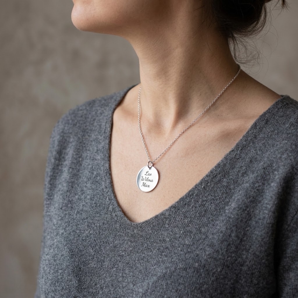 Stor coin, Halsband med gravyr - Silver - 3