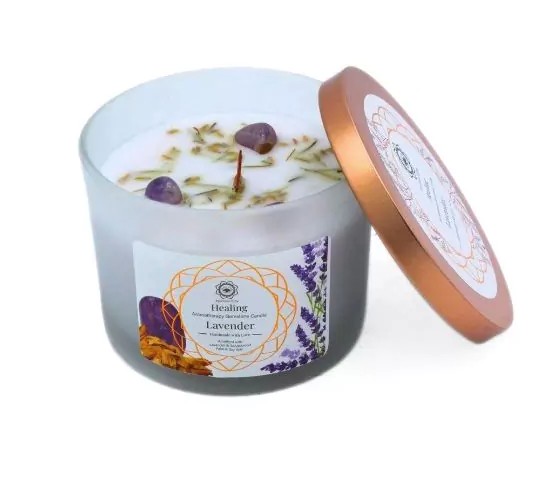 Green Tree Gemstone Candle Healing Lavender