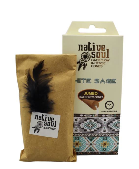 Backflow  Rökelsekoner - Native Soul Vit salvia  - Jumbo Size