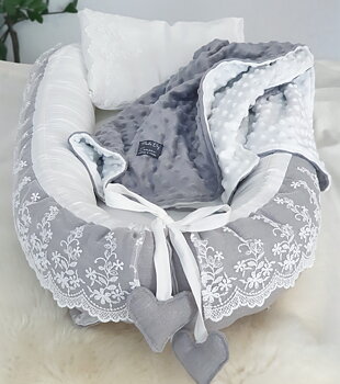 Babynest Ellenore grå linne design 690