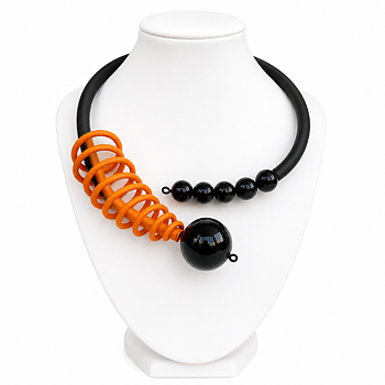  Halsband Orange gummi svart Onyx
