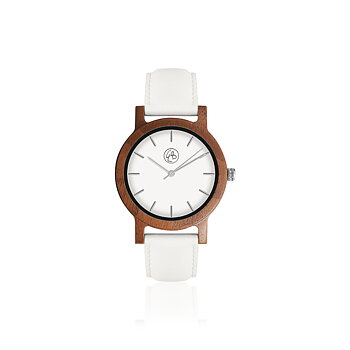 Stellar Blessed - Träklocka i valnöt med vit urtavla & silver 42mm