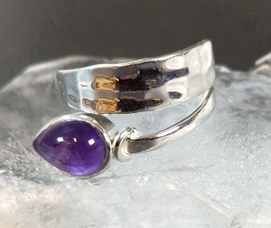 Ställbar silverring med Droppformad cabochon - 3