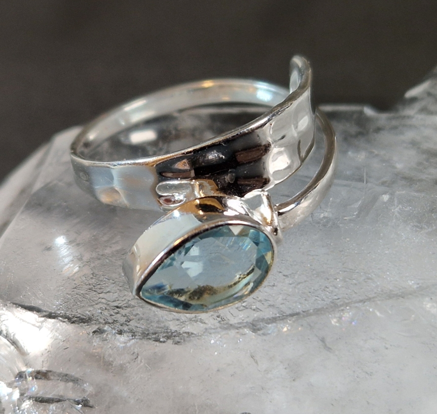 Ställbar silverring med Droppformad cabochon - 2