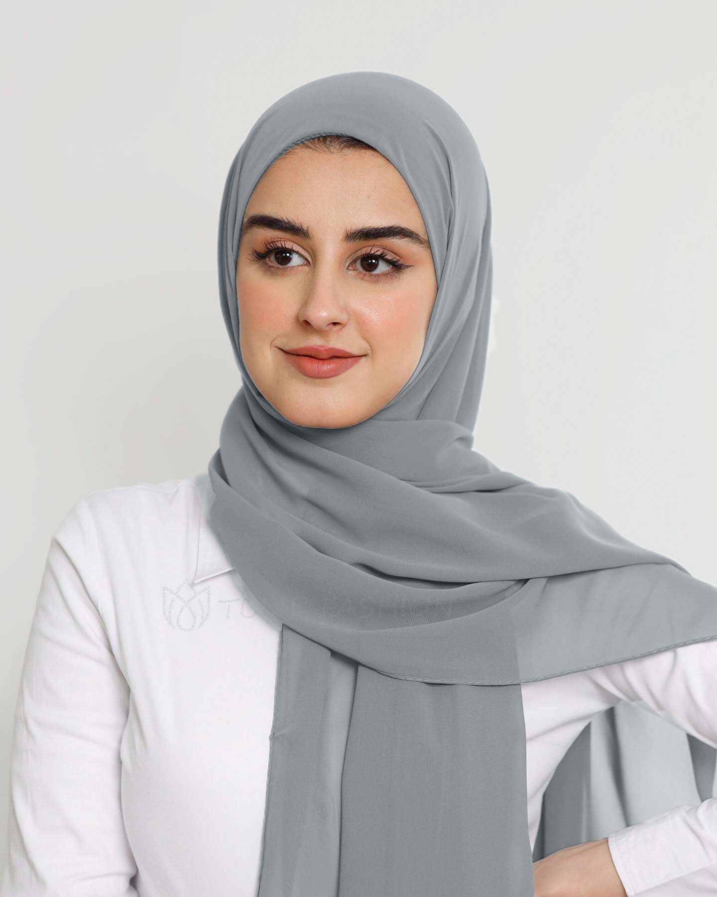 Hijab - Instant Chiffon With Cap - Medium Gray