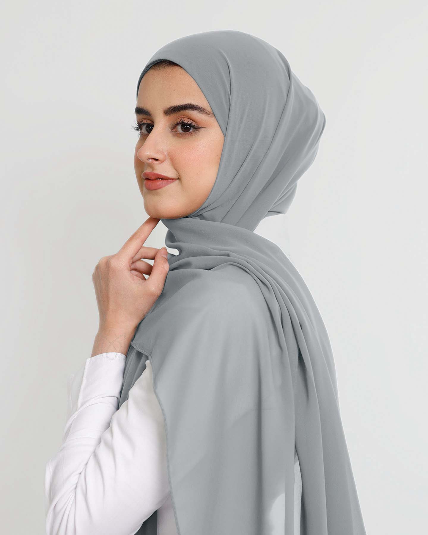 Hijab - Instant Chiffon With Cap - Medium Gray - 2
