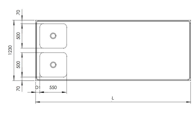 Molins Rostfri dubbelsidig bänk med 2xDE-55 1230mm djup - 3