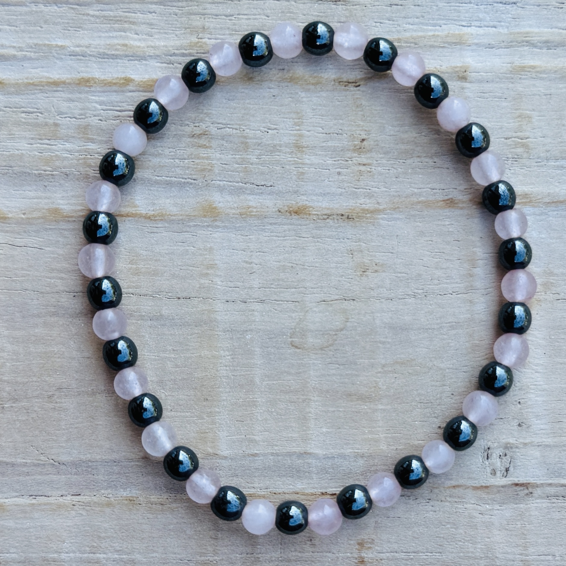 Armband 4mm Hematit och Rosenkvarts