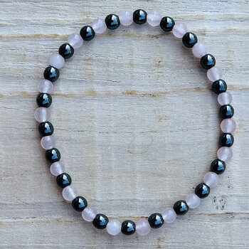 Armband 4mm Hematit och Rosenkvarts