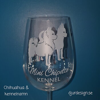 Nr 8 Vit / Röd vinsglas 68 cl Stor Chihuahua kort & långhårig med kennelnamn