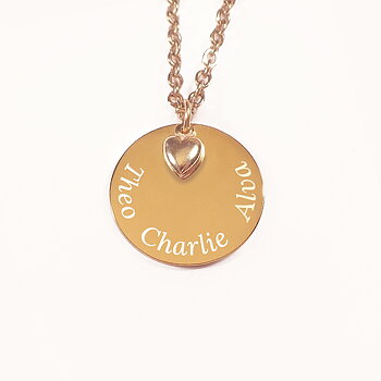 Guld coin med hjärta, Halsband med gravyr - Rostfritt stål